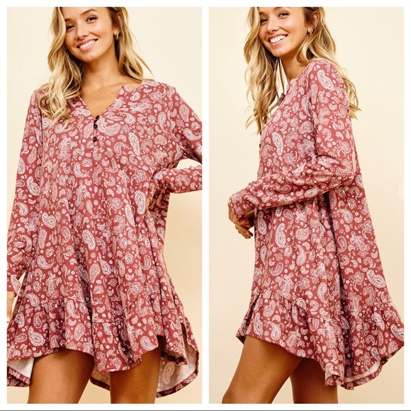 #14 LAST ONE Boho Chic Paisley Print Ruffle Hem Dress - Picture 3 of 6